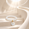 Icy Mint Green Burma Jadeite Bead Bracelet with Icy Blue Hue Donut