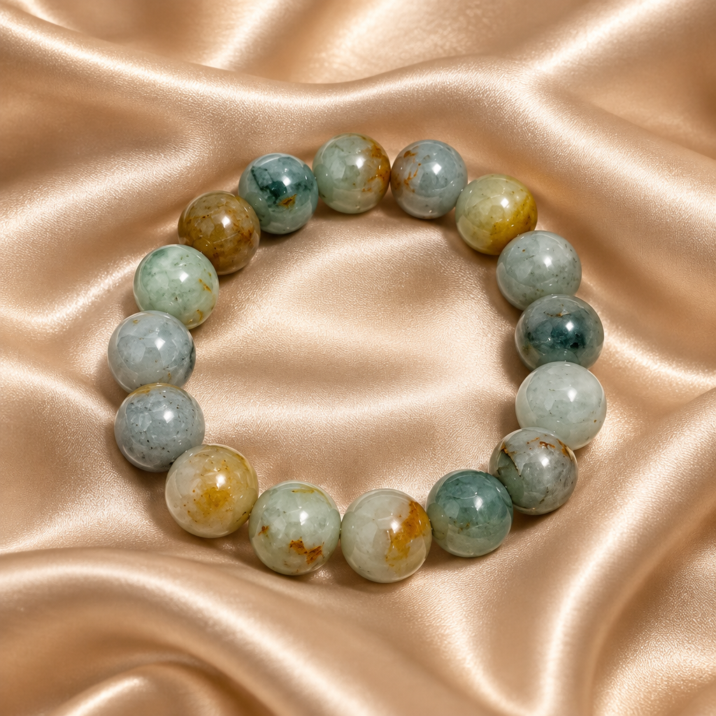 Multi Color Burma Jade Bead Bracelet