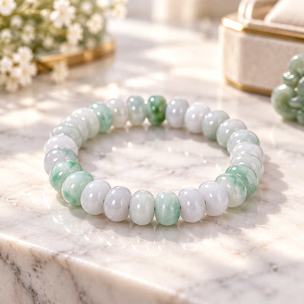 White & Green Disc Bead Bracelet